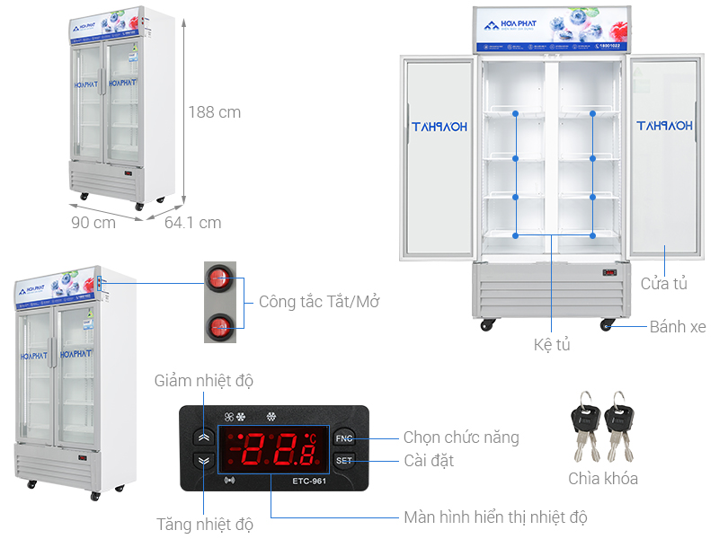 Tủ mát trưng bày Hòa Phát HSR D6723 723 lít DÀN ĐỒNG