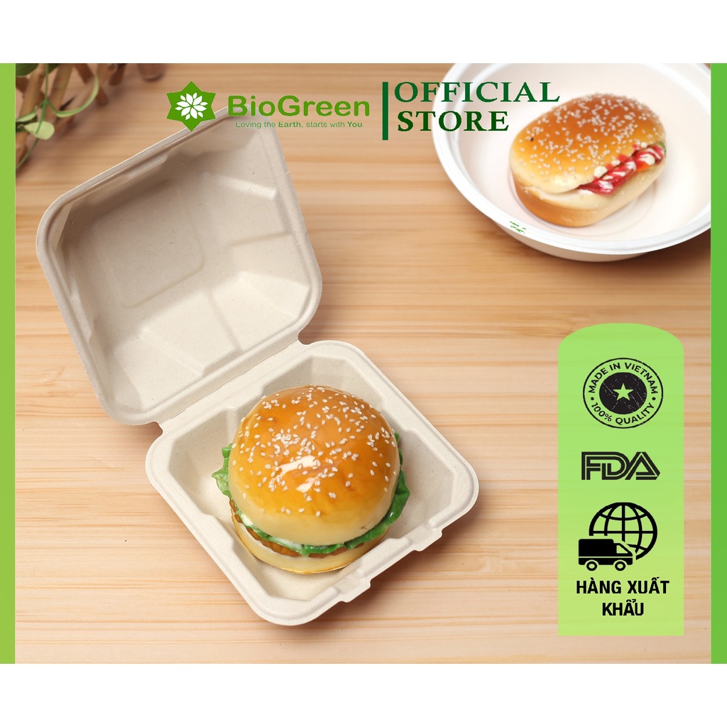 50 hộp bã mía vuông 500ml đựng bánh kem, hamburger, bento cake,....