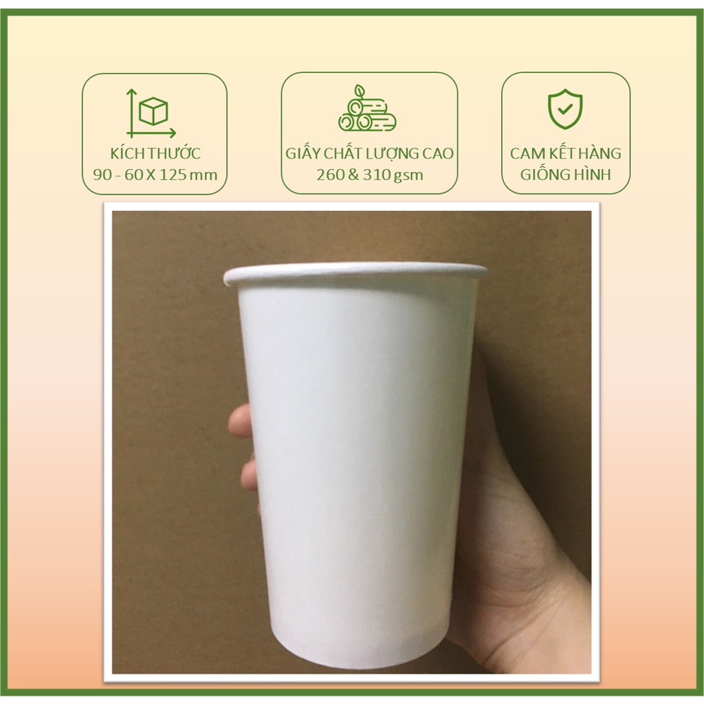 50 ly giấy trắng có nắp chịu nhiệt dùng 1 lần 16 oz 500ml