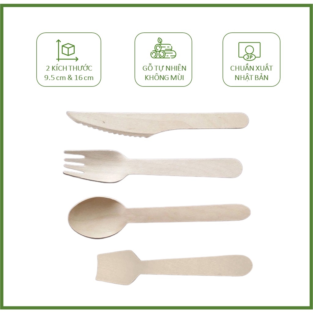 100 muỗng nĩa dao gỗ xuất khẩu Nhật take away dùng 1 Lần