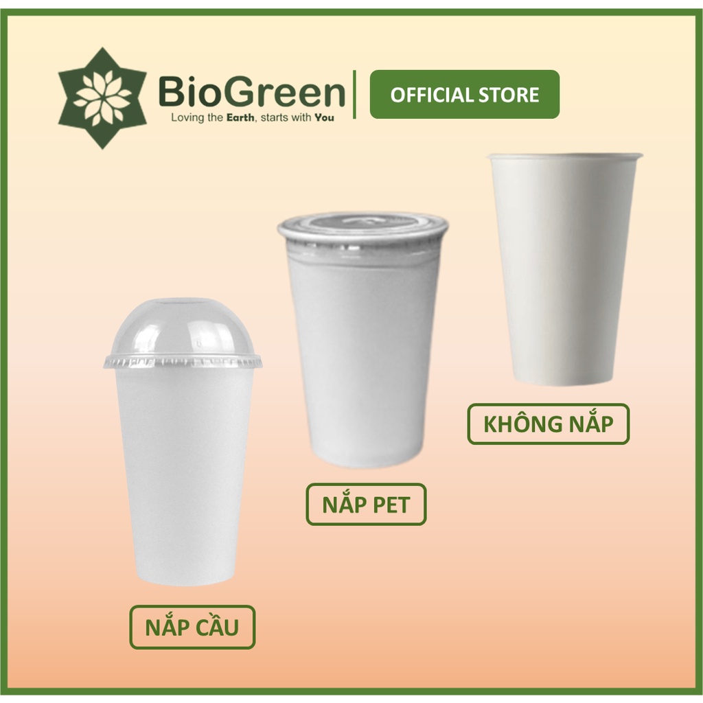 50 ly giấy trắng có nắp chịu nhiệt dùng 1 lần 16 oz 500ml