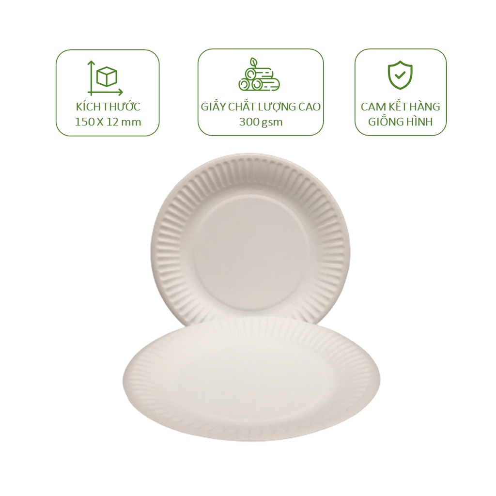 50 dĩa giấy đường kính 15cm 20cm dùng 1 lần dùng cho tiệc sinh nhật, kỉ niệm, tiệc cưới