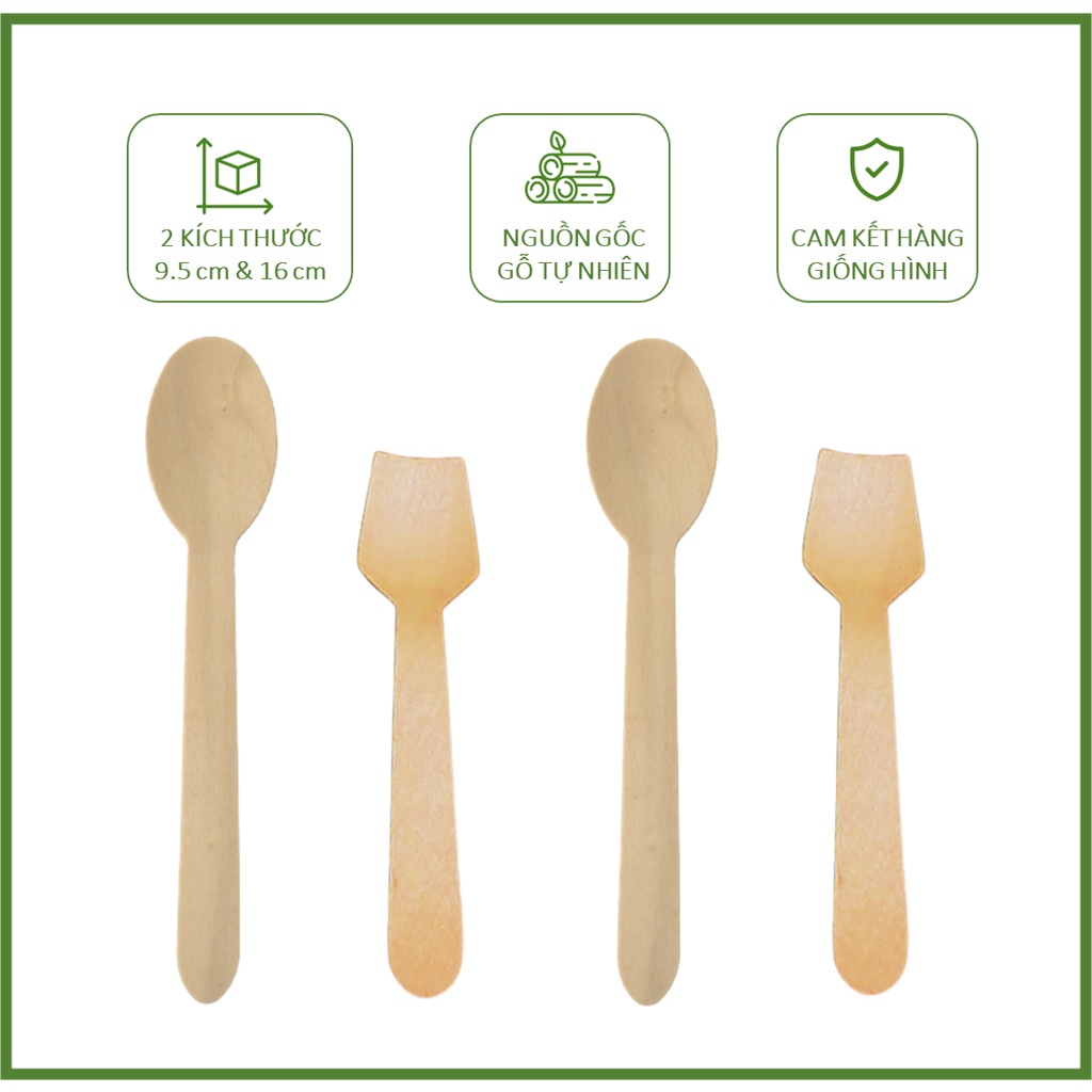 100 Thìa muỗng gỗ dùng 1 lần ăn kem, cafe, salad,...