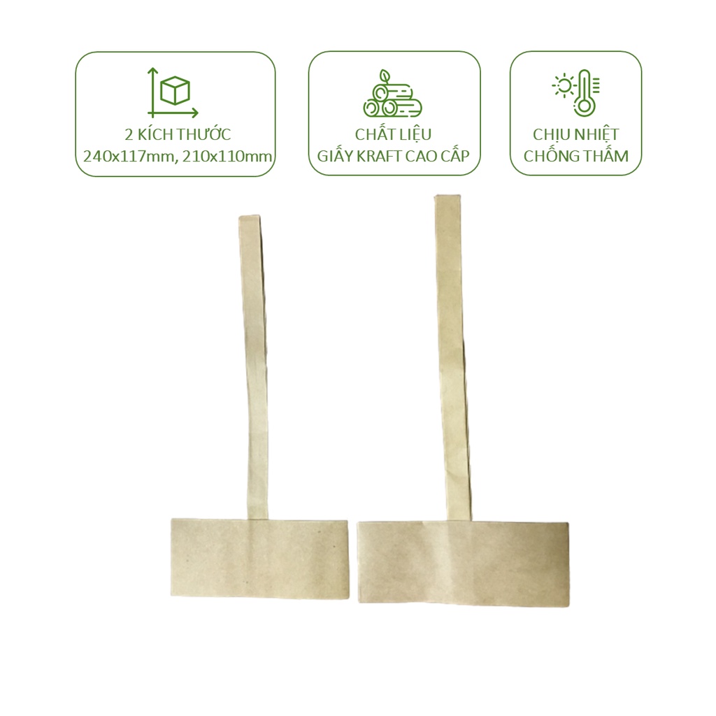 100 quai xách ly giấy, quai ly lá cây túi chữ T đựng cafe bằng giấy kraft cao cấp, lá cây dẻo dai