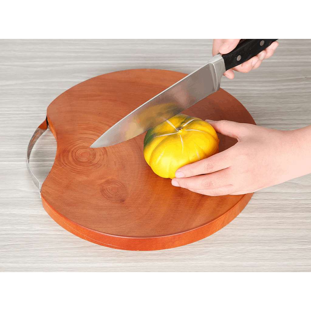 Thớt gỗ xà cừ tròn 29cm tay cầm inox