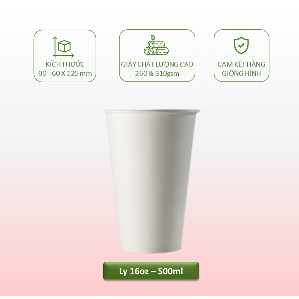 50 ly cốc giấy trắng có nắp 6.5oz - 195ml, 9oz-270ml,12oz-360ml,16oz - 500ml,22oz - 650ml dùng 1 lần