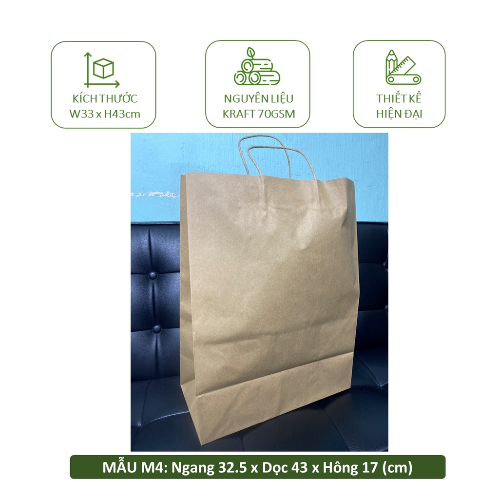 Set 10 Túi nâu/ trắng glassine dl 58gsm có quai tròn, giấy kraft cao cấp