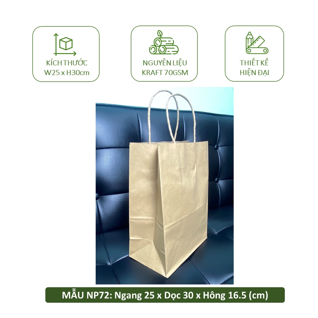 Set 10 Túi nâu/ trắng glassine dl 58gsm có quai tròn, giấy kraft cao cấp