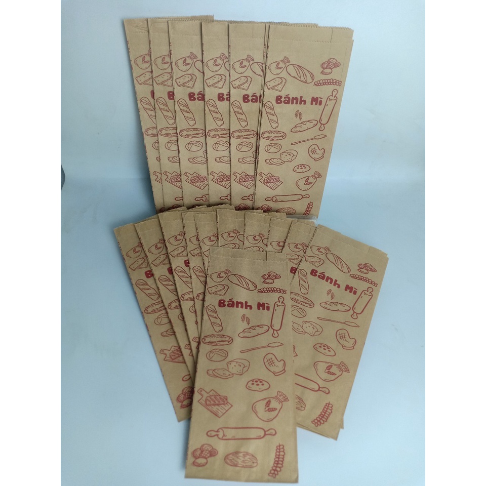 Set 50 túi giấy thấm dầu bánh mì giấy nâu kraft cao cấp 24x10x4cm, túi bánh mỳ thấm dầu