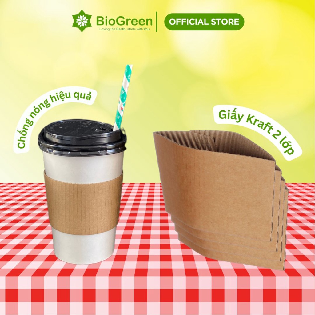 Set 50 Tay Quai Ly Giấy chống nóng cà phê dùng 1 lần - ly 10oz, 120z, 16oz, 18oz