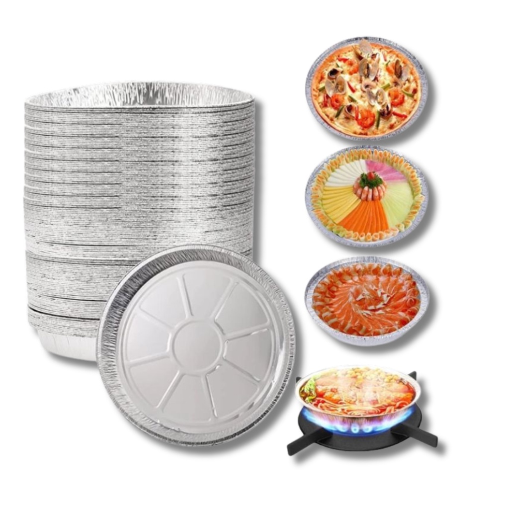 Set 10 Khay Giấy Bạc/Khuôn Đĩa Nhôm 22cm Đựng Thức Ăn, Thực Phẩm Lót Nồi Chiên Không Dầu, Lò Nướng