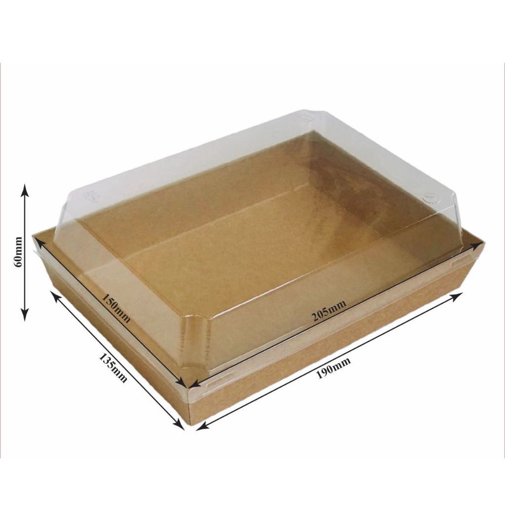 SET 10 Hộp Giấy Kraft/ Trắng Đựng Bánh Chữ Nhật nắp nhựa trong đựng bông lan trứng muối 205x150mm