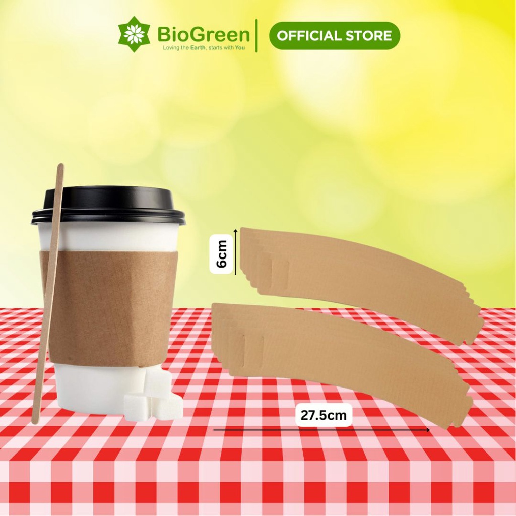 Set 50 Tay Quai Ly Giấy chống nóng cà phê dùng 1 lần - ly 10oz, 120z, 16oz, 18oz