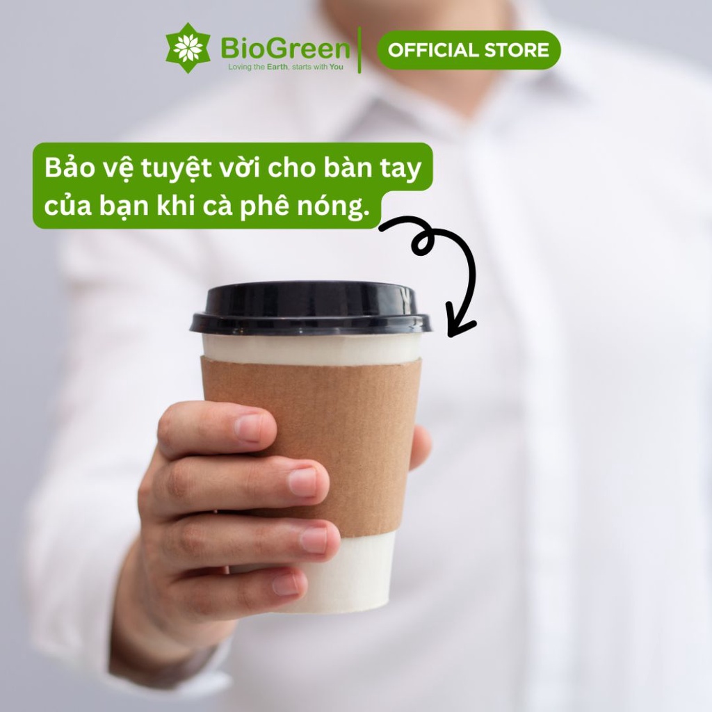 Set 50 Tay Quai Ly Giấy chống nóng cà phê dùng 1 lần - ly 10oz, 120z, 16oz, 18oz