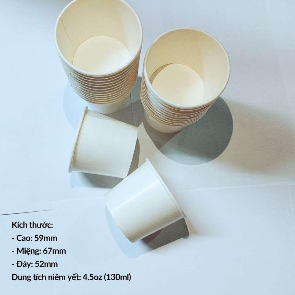 50 chén/ cốc giấy trắng 230gsm cao cấp 4.5oz - 130ml chén giấy đựng kem dùng 1 lần