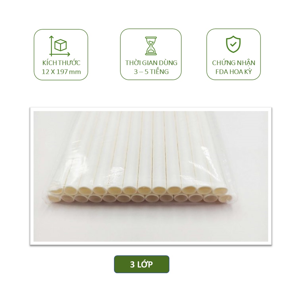 50 ống hút giấy phi 10, phi 12 uống trà sữa trân châu, sinh tố