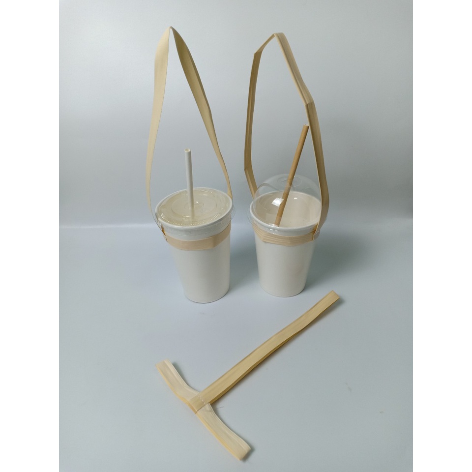 100 quai xách ly giấy, quai ly lá cây túi chữ T đựng cafe bằng giấy kraft cao cấp, lá cây dẻo dai