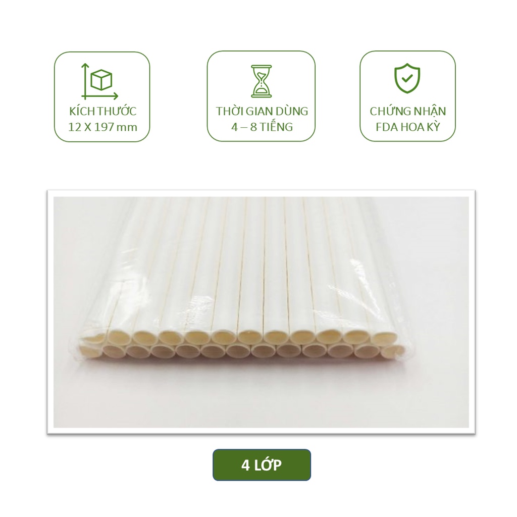 50 ống hút giấy phi 10, phi 12 uống trà sữa trân châu, sinh tố