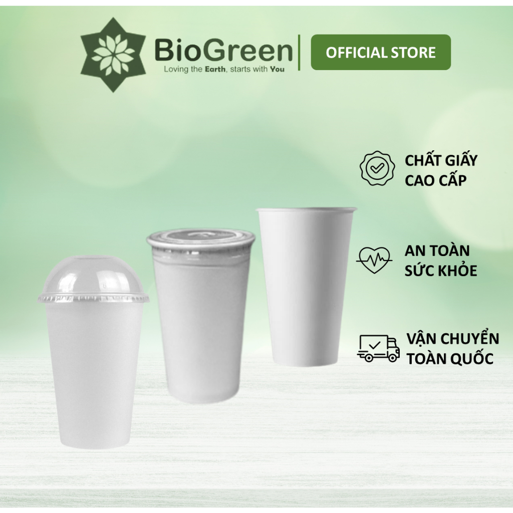 50 ly giấy trắng có nắp chịu nhiệt dùng 1 lần 16 oz 500ml