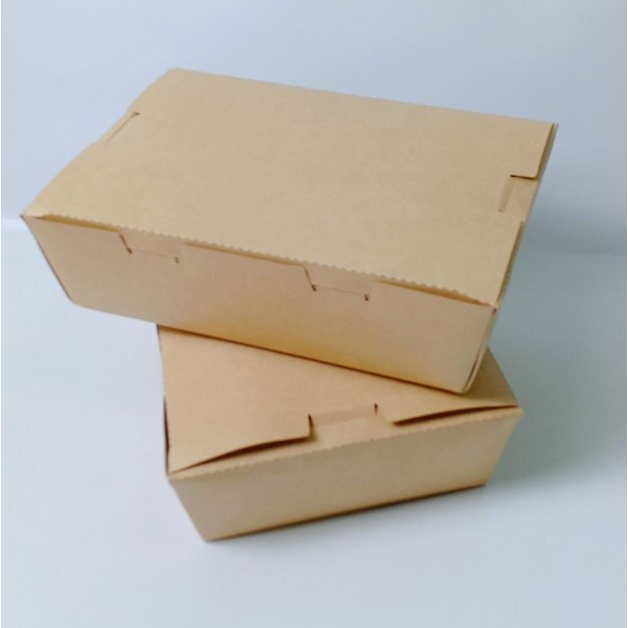 50 Hộp giấy kraft đựng thức ăn, gói quần áo nắp vuông gài kín 750ml, 1000ml, 1500ml