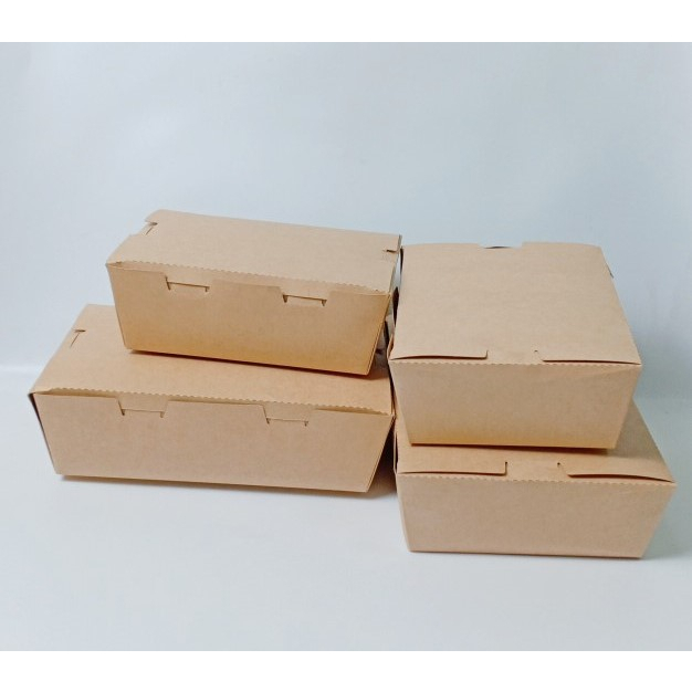 50 Hộp giấy kraft đựng thức ăn, gói quần áo nắp vuông gài kín 750ml, 1000ml, 1500ml