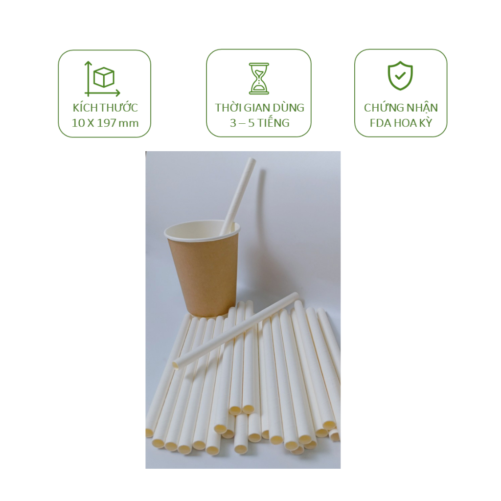 50 ống hút giấy phi 10 uống trà sữa trân châu, sinh tố, đá xay, smoothie