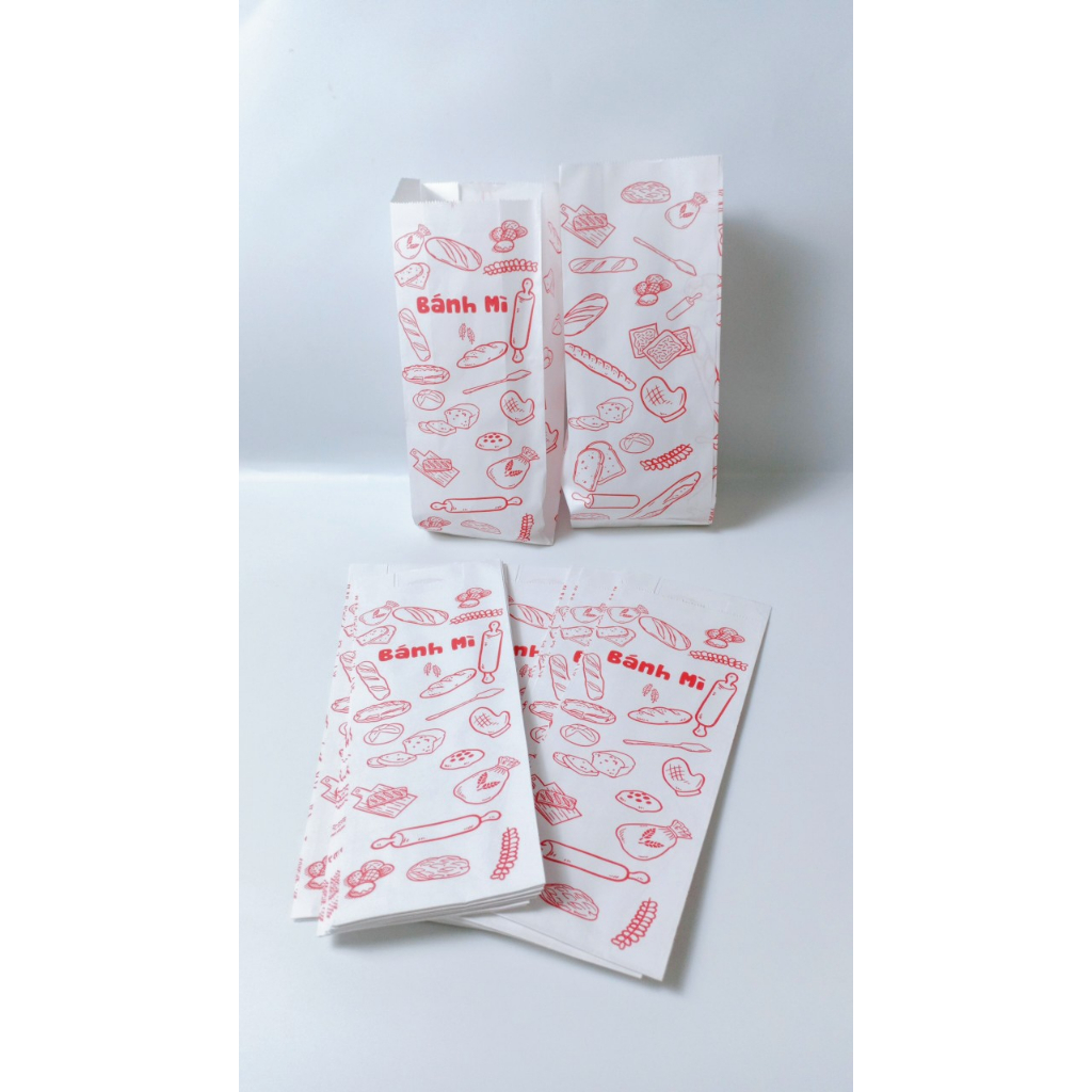 Set 50 túi giấy thấm dầu bánh mì giấy nâu kraft cao cấp 24x10x4cm, túi bánh mỳ thấm dầu