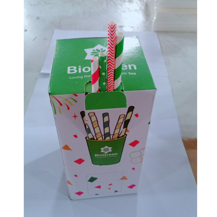 Hộp 250 ống hút giấy party nhiều màu uống cafe phi 6 Biogreen 3 lớp, màu Giáng Sinh Noel, Lễ hội