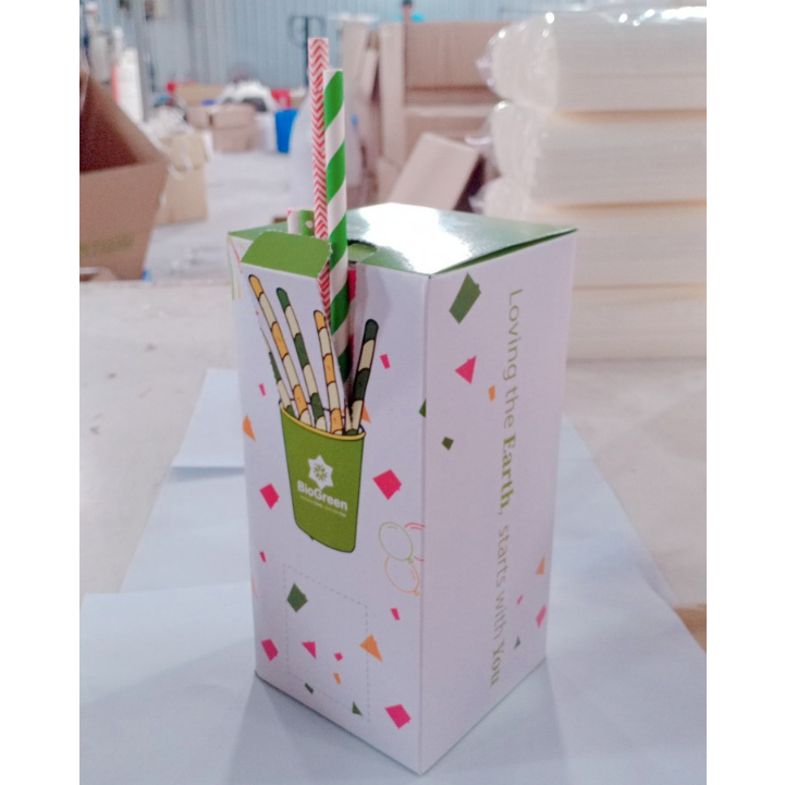 Hộp 250 ống hút giấy party nhiều màu uống cafe phi 6 Biogreen 3 lớp, màu Giáng Sinh Noel, Lễ hội