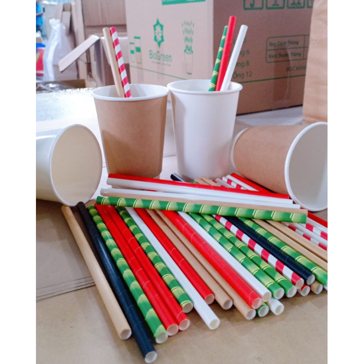 100 ống hút giấy phi 8 uống sinh tố, trân châu nhỏ, thạch cafe, cafe đá xay,...