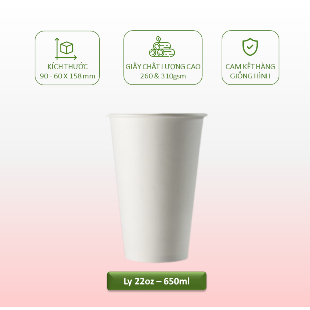 50 ly cốc giấy trắng có nắp 6.5oz - 195ml, 9oz-270ml,12oz-360ml,16oz - 500ml,22oz - 650ml dùng 1 lần