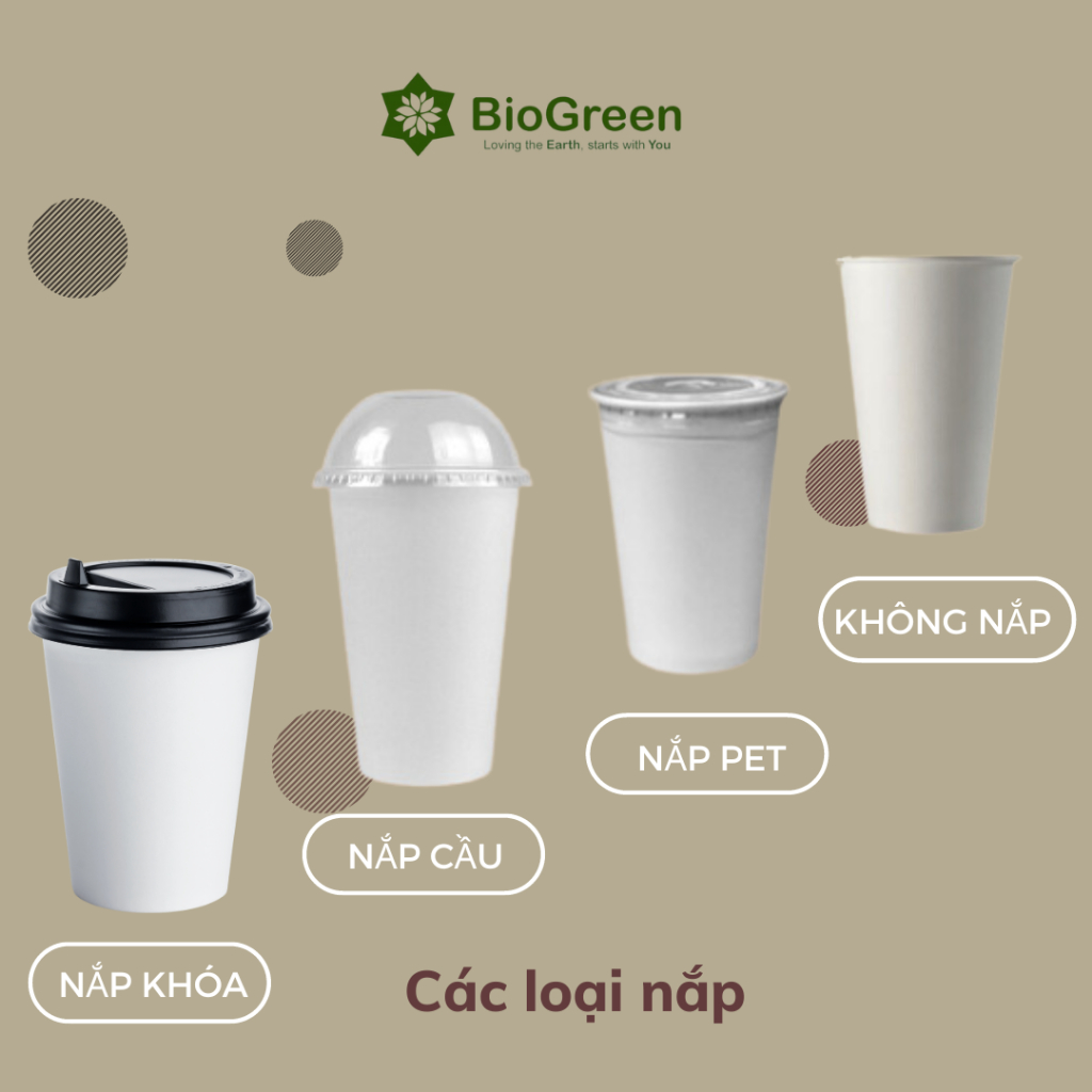 50 ly cốc giấy trắng có nắp 6.5oz - 195ml, 9oz-270ml,12oz-360ml,16oz - 500ml,22oz - 650ml dùng 1 lần
