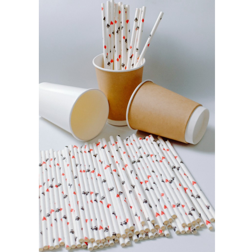100 ống hút giấy 3 lớp phi 6 x 197mm, họa tiết, party, Noel, nhiều màu, theo mùa