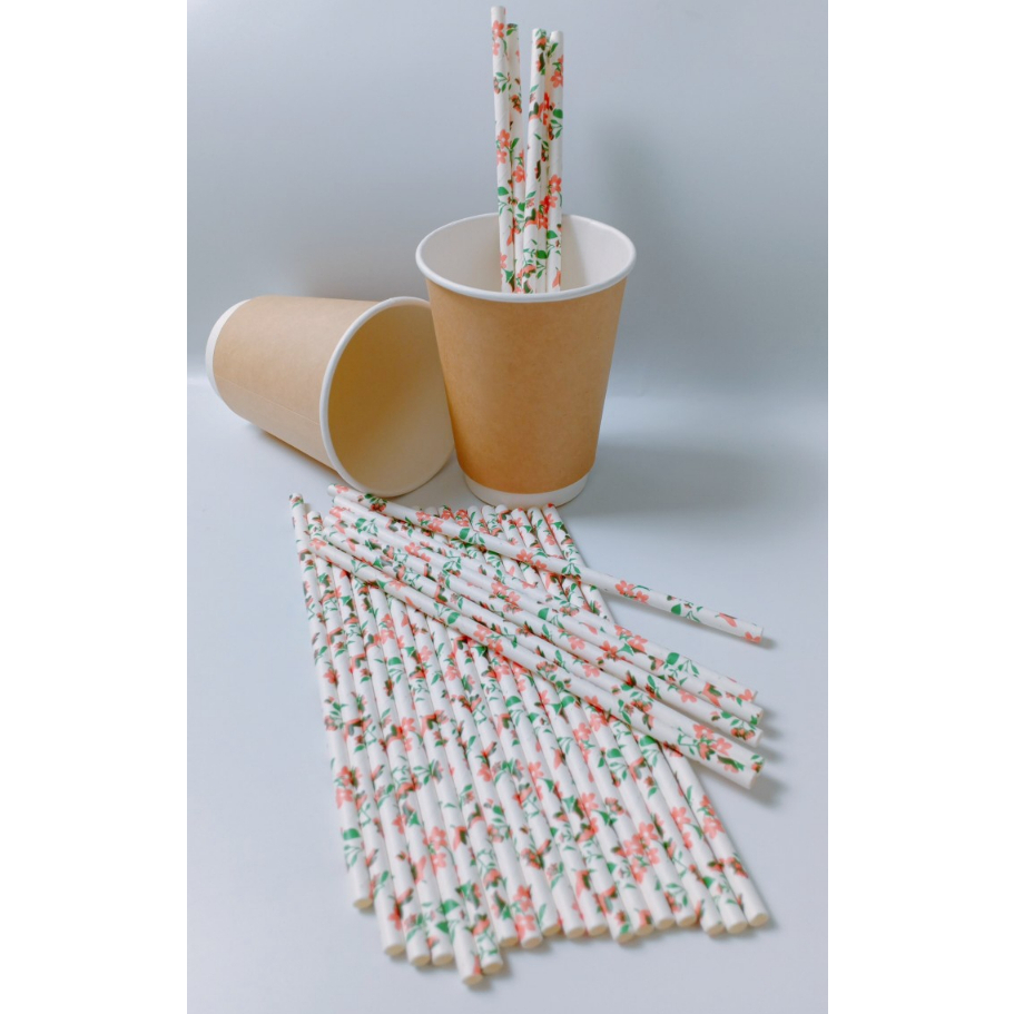 100 ống hút giấy 3 lớp phi 6 x 197mm, họa tiết, party, Noel, nhiều màu, theo mùa