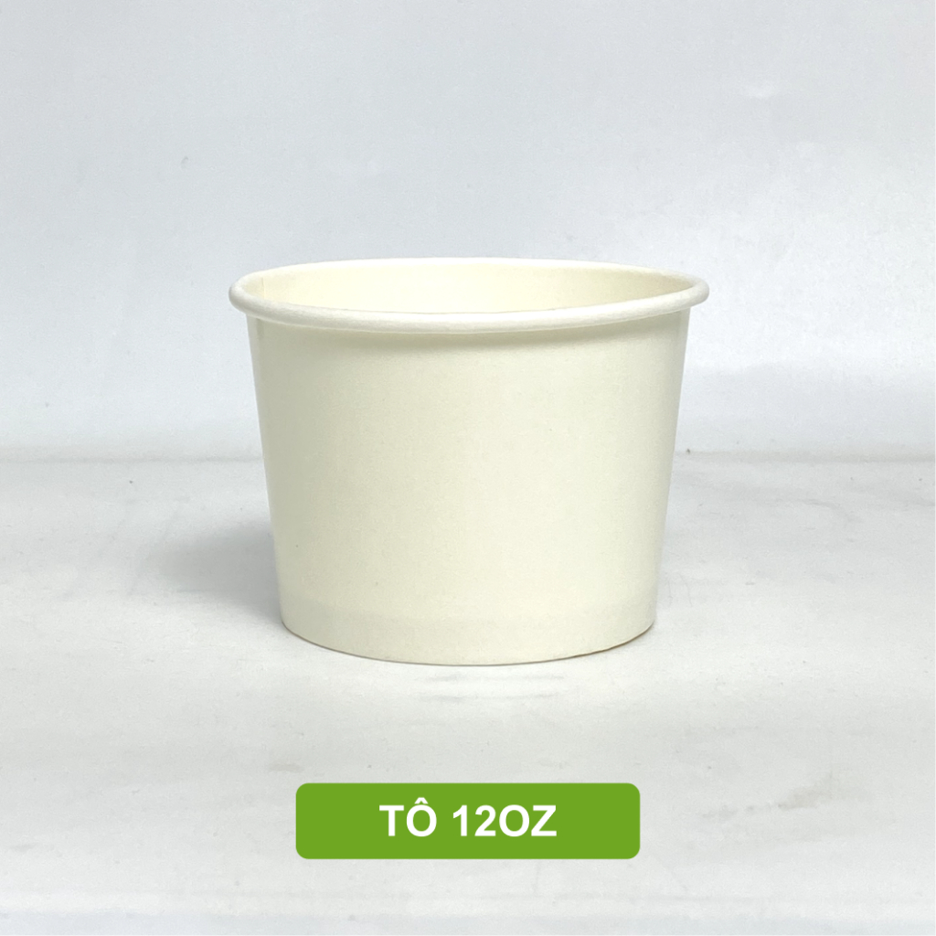 50 tô giấy trắng (260gsm) 12oz - 360ml, 16oz -450ml, 32oz-946ML dùng một lần có nắp, đựng kem, cháo