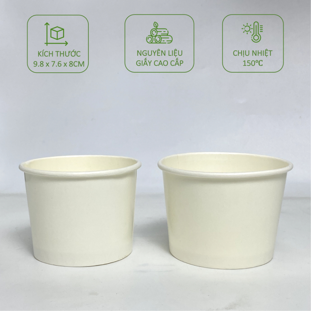 50 tô giấy trắng (260gsm) 12oz - 360ml, 16oz -450ml, 32oz-946ML dùng một lần có nắp, đựng kem, cháo