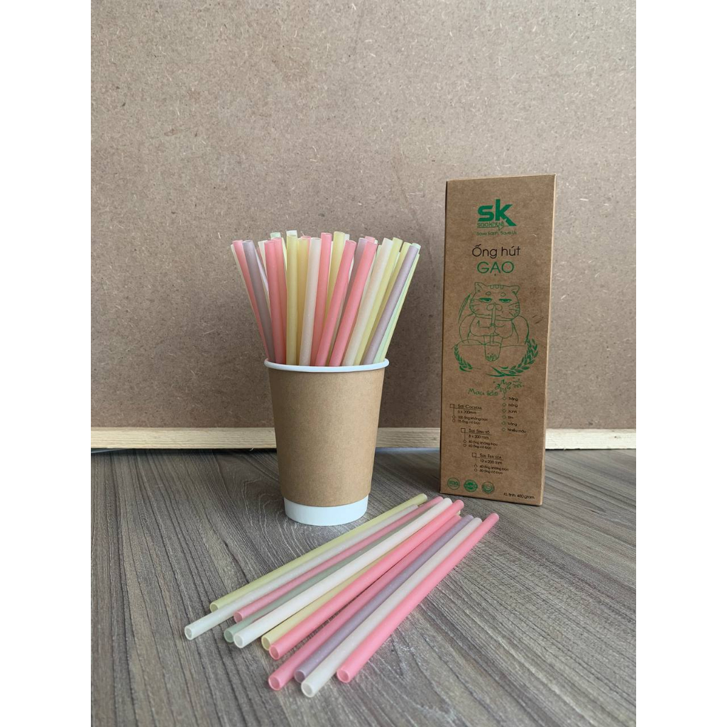 100 Ống hút gạo phi 6 x 200mm nhiều màu sắt dùng cho nhà hàng cà phê