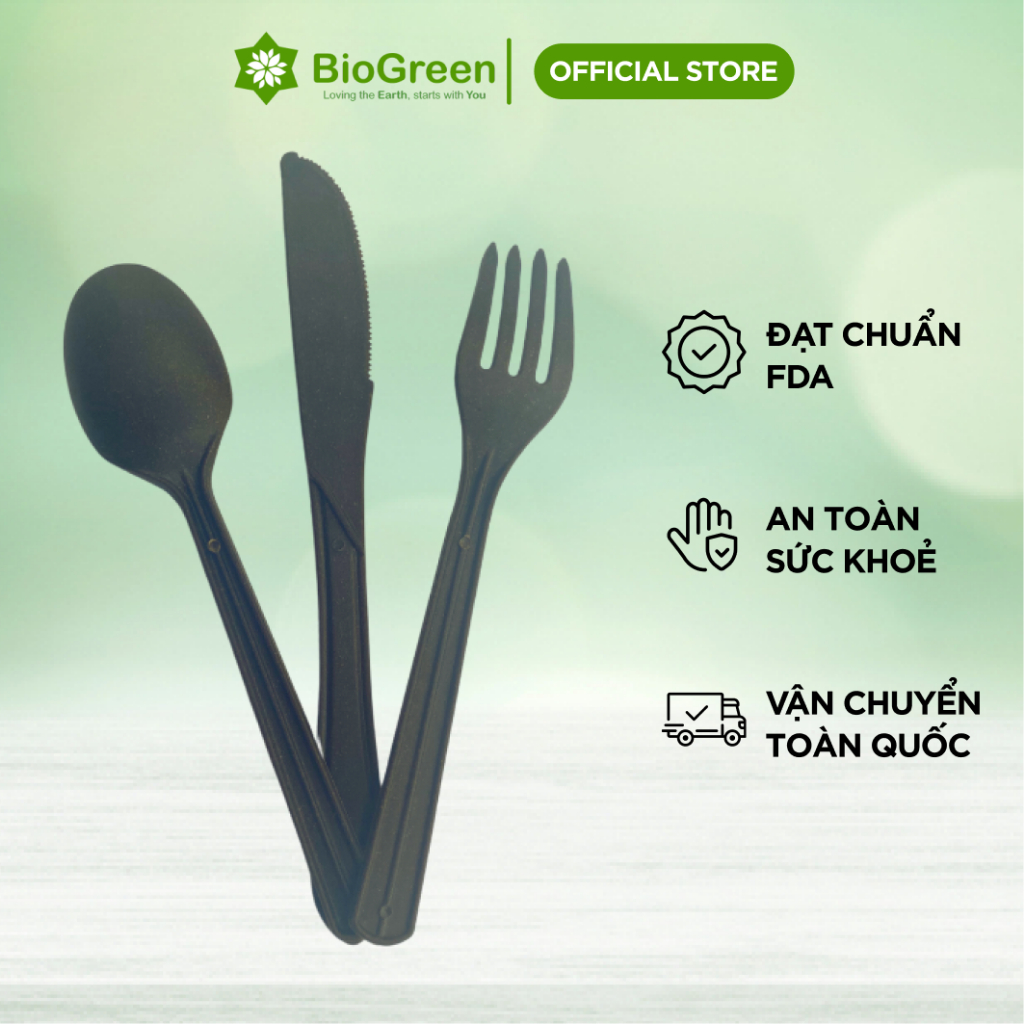 Túi 100 Dao / Muỗng /Nĩa làm từ bã cà phê- Bio coffee tái sử dụng nhiều lần cho tiệc tùng, dã ngoại