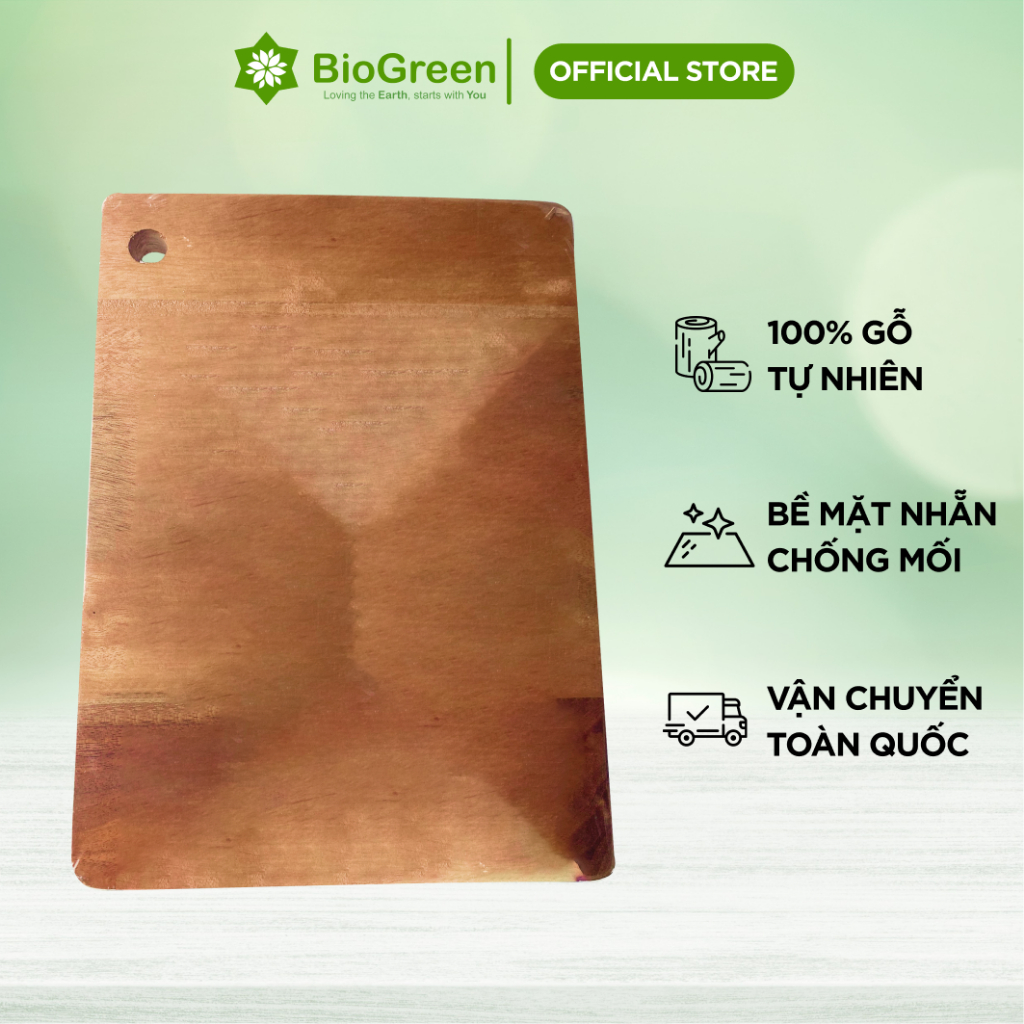 Thớt gỗ xà cừ hình chữ nhật 21 x 29 cm cắt rau củ, thực phẩm, decor