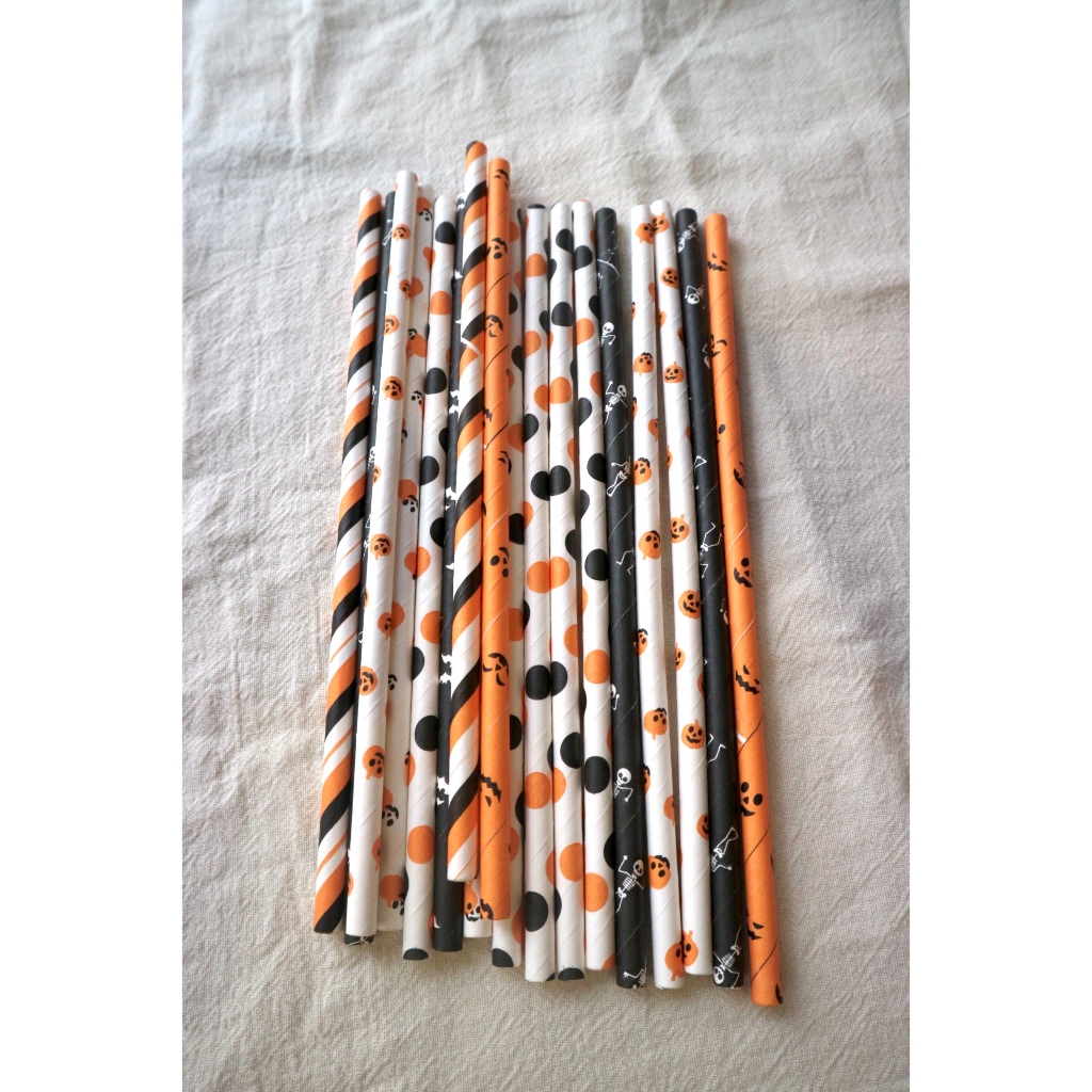 100 ống hút giấy 3 lớp phi 6 x 197mm, họa tiết, party, Noel, nhiều màu, theo mùa