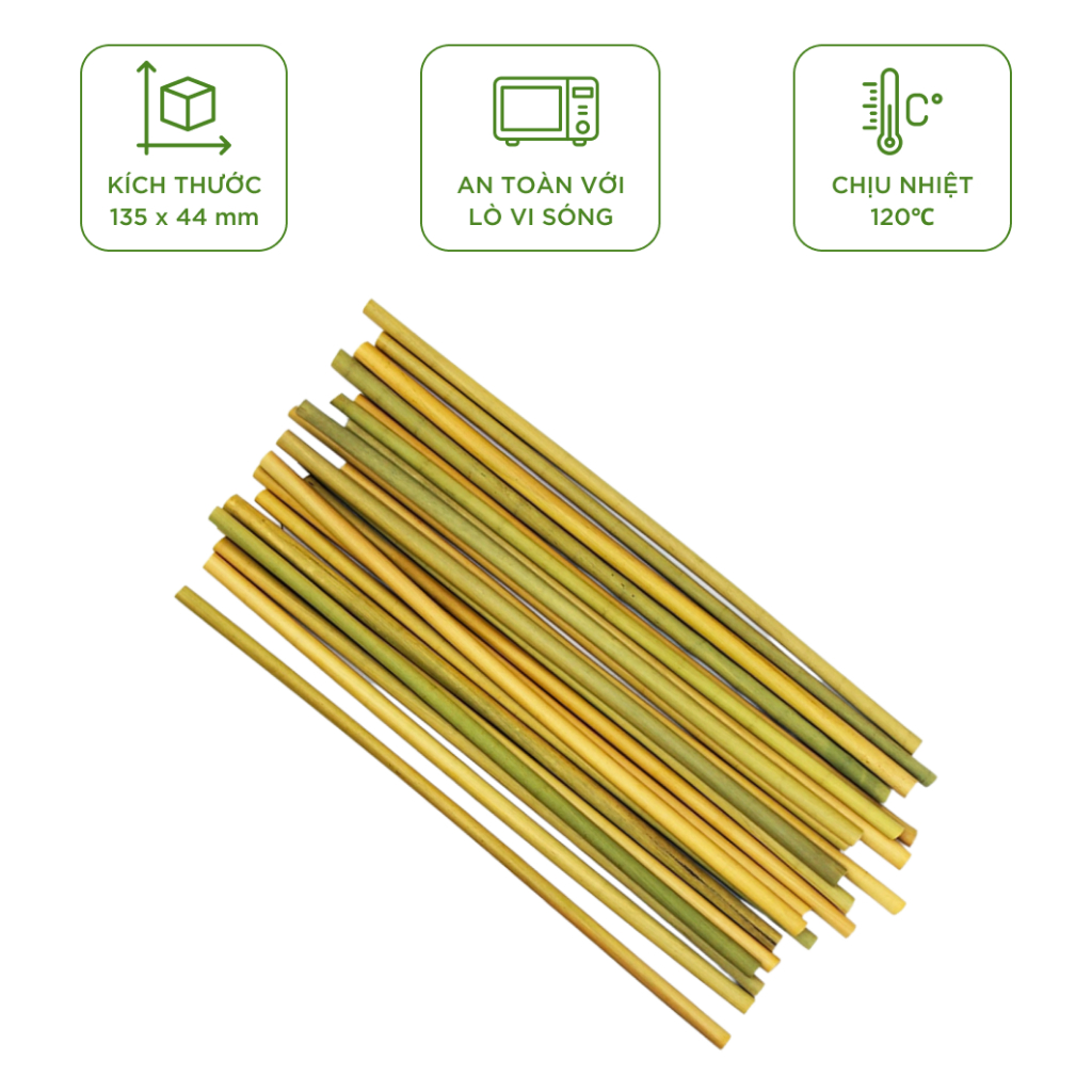 100 ống hút cỏ 6x 20cm không tan trong nước - Dùng được cho tất cả các loại thức uống