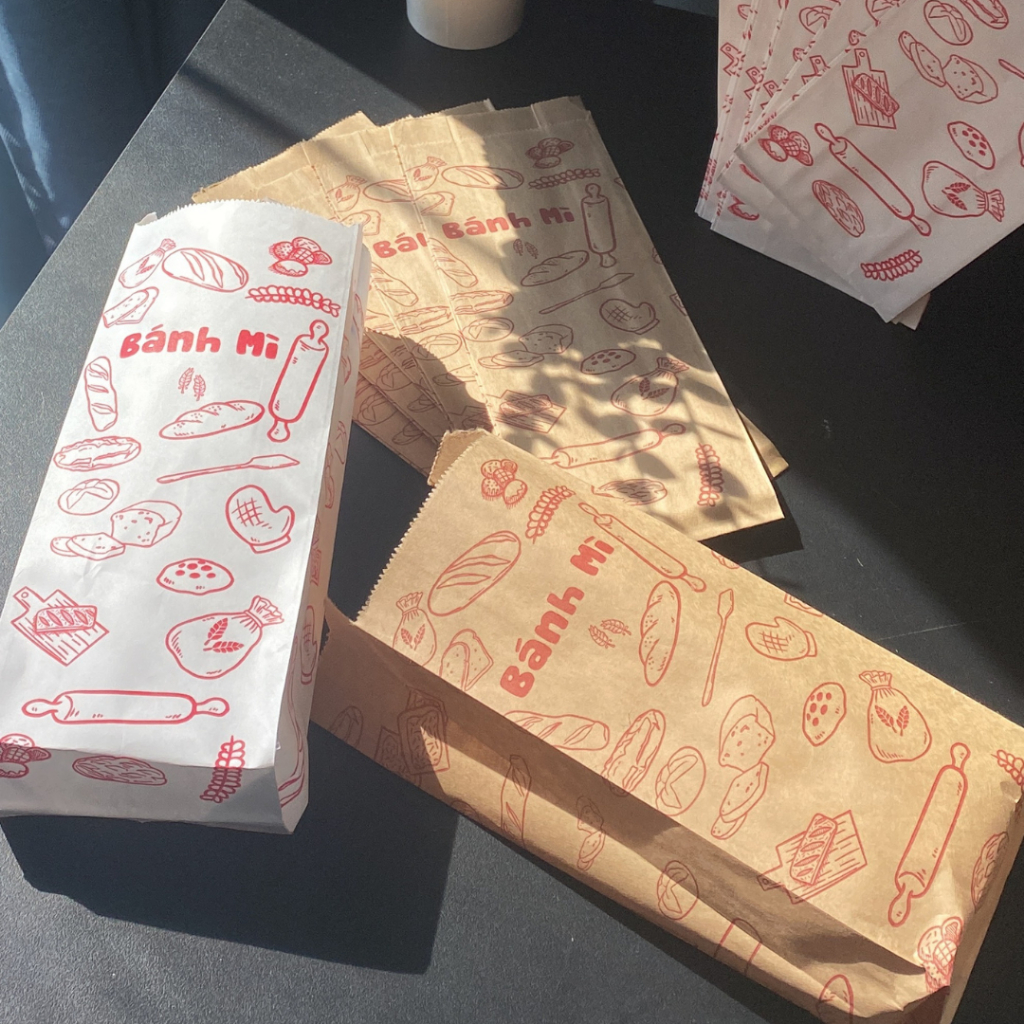 Set 50 túi giấy thấm dầu bánh mì giấy nâu kraft cao cấp 24x10x4cm, túi bánh mỳ thấm dầu