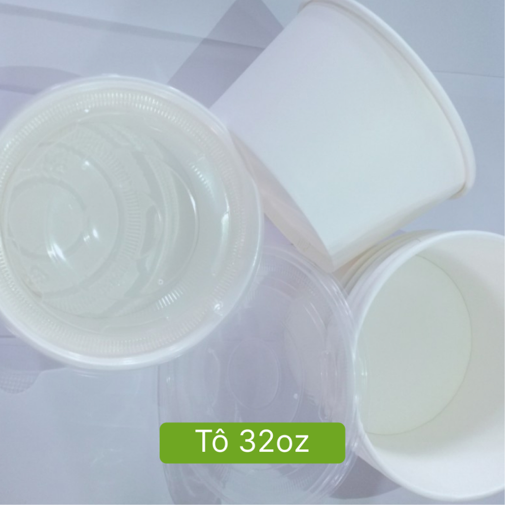 50 tô giấy trắng (260gsm) 12oz - 360ml, 16oz -450ml, 32oz-946ML dùng một lần có nắp, đựng kem, cháo