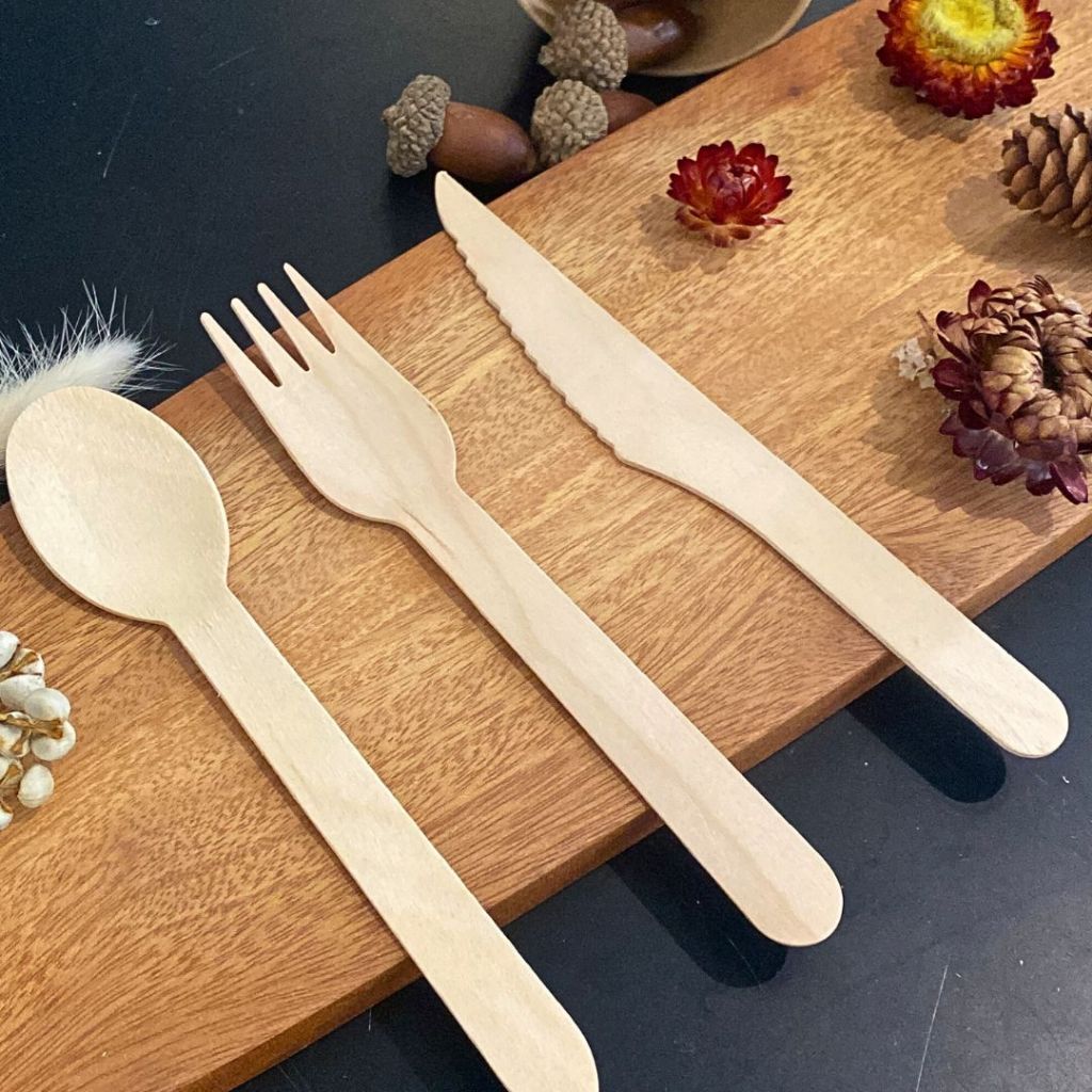 100 thìa muỗng/ nĩa/ dao gỗ xuất khẩu Nhật dùng 1 lần dài 16cm/ 11cm dùng ăn kem, bánh kem, cafe