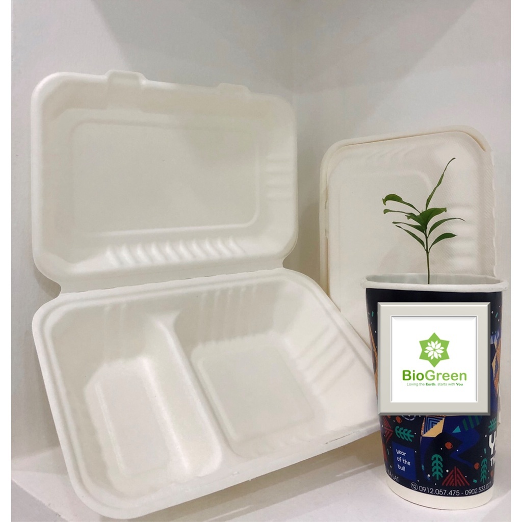 50 hộp bã mía 1 ngăn 600ml, 2 ngăn 950ml, 3 ngăn 1000ml hộp bento đựng thức ăn mang đi