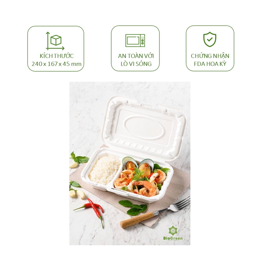 50 hộp bã mía 1 ngăn 600ml, 2 ngăn 950ml, 3 ngăn 1000ml hộp bento đựng thức ăn mang đi