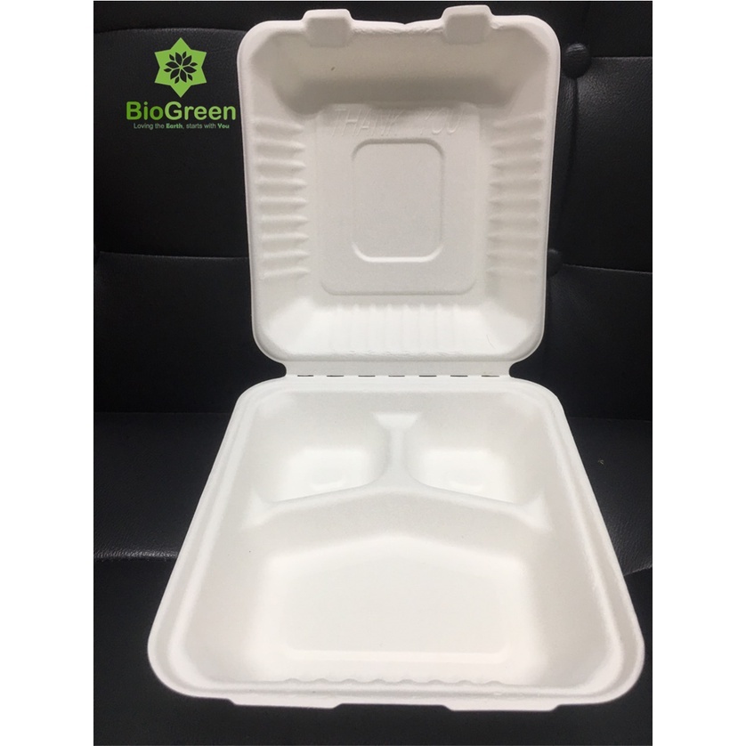 50 hộp bã mía 1 ngăn 600ml, 2 ngăn 950ml, 3 ngăn 1000ml hộp bento đựng thức ăn mang đi