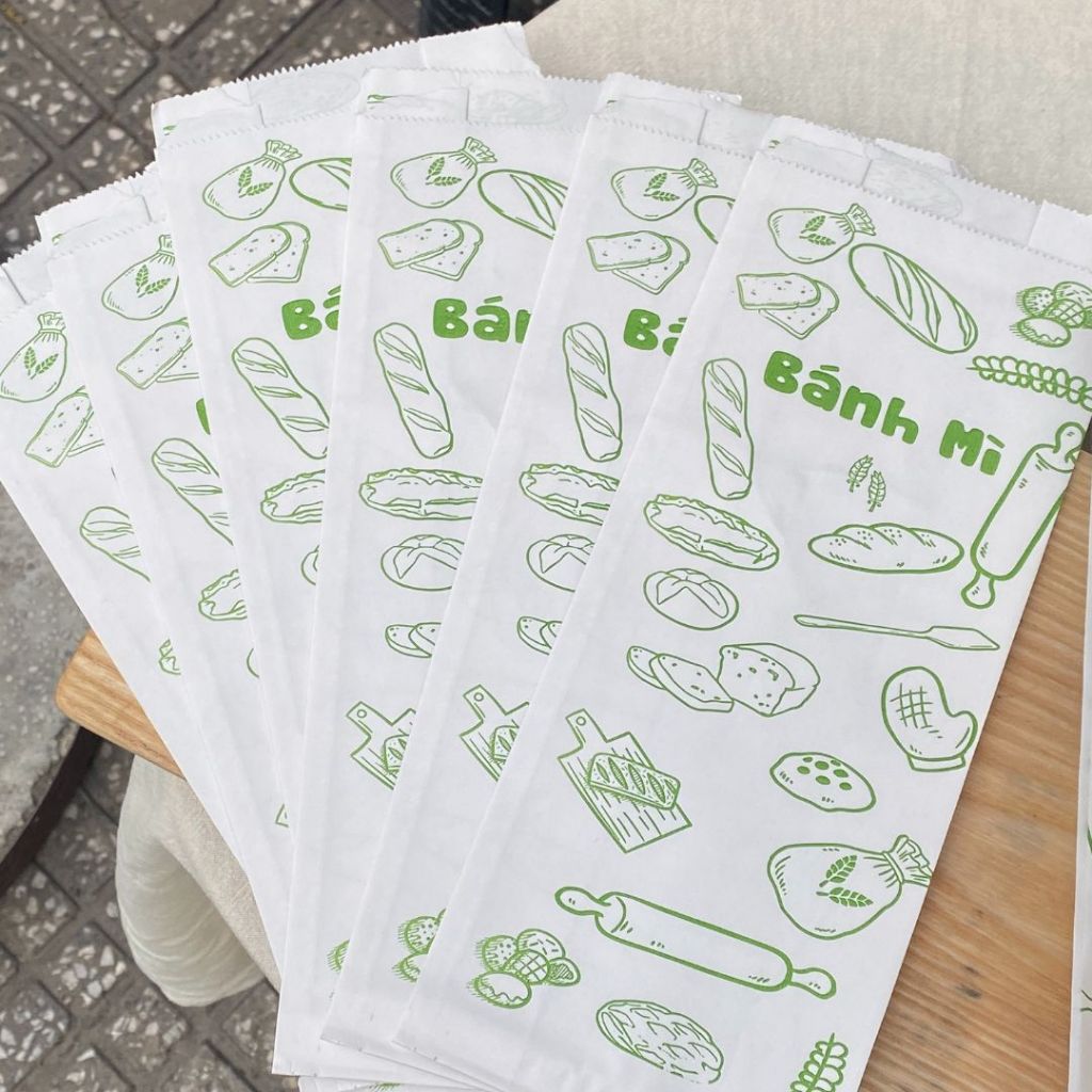 Set 50 túi giấy thấm dầu bánh mì giấy nâu kraft cao cấp 24x10x4cm, túi bánh mỳ thấm dầu