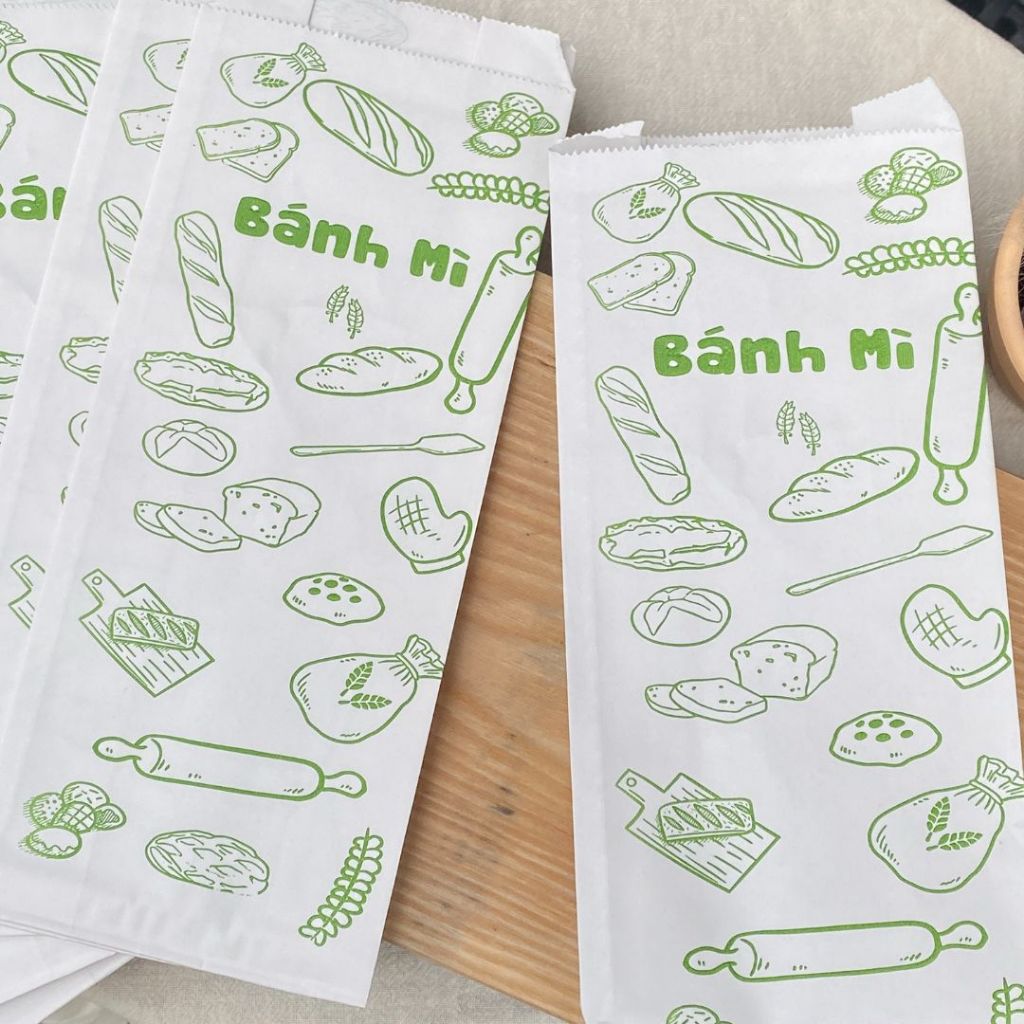 Set 50 túi giấy thấm dầu bánh mì giấy nâu kraft cao cấp 24x10x4cm, túi bánh mỳ thấm dầu