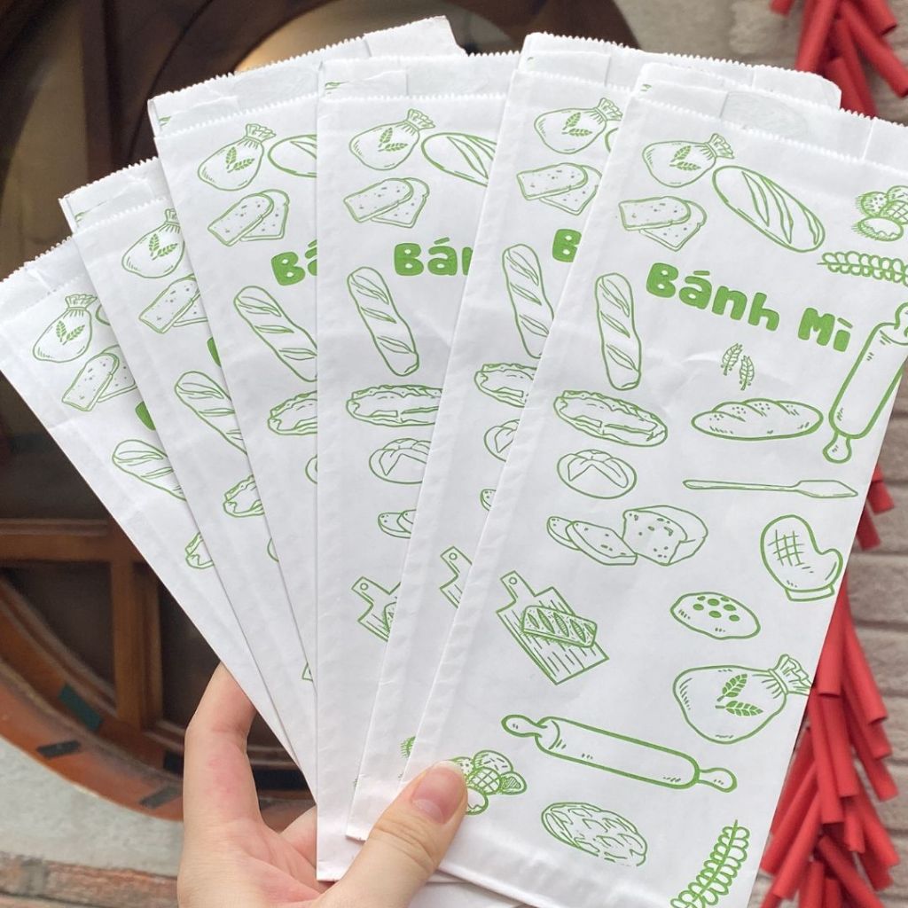 Set 50 túi giấy thấm dầu bánh mì giấy nâu kraft cao cấp 24x10x4cm, túi bánh mỳ thấm dầu